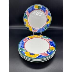 Pier 1 Imports Hand Painted Made in Italy Set of 4 Salad Plates Floral Design 8"